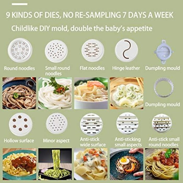 Електрична машина для пасти, повністю автоматична, машина для пасти, машина для спагетті з 9 решітками для пасти та 1 набором пельменників, білий колір