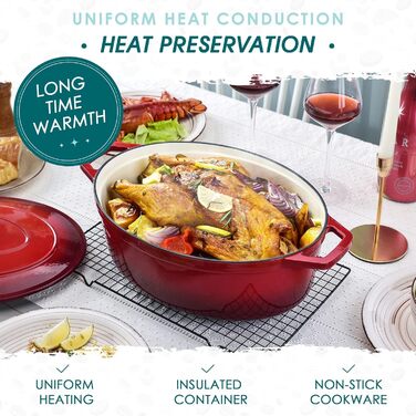 Чавунна сковорода Vancasso, чавунна каструля з кришкою, емальоване покриття об&39ємом 5 л, індукційна каструля, каструля, чавунна сковорода для всіх типів плит, підходить для індукції, кругла, кремово-біла, 5 л біла (червона, 37 см)