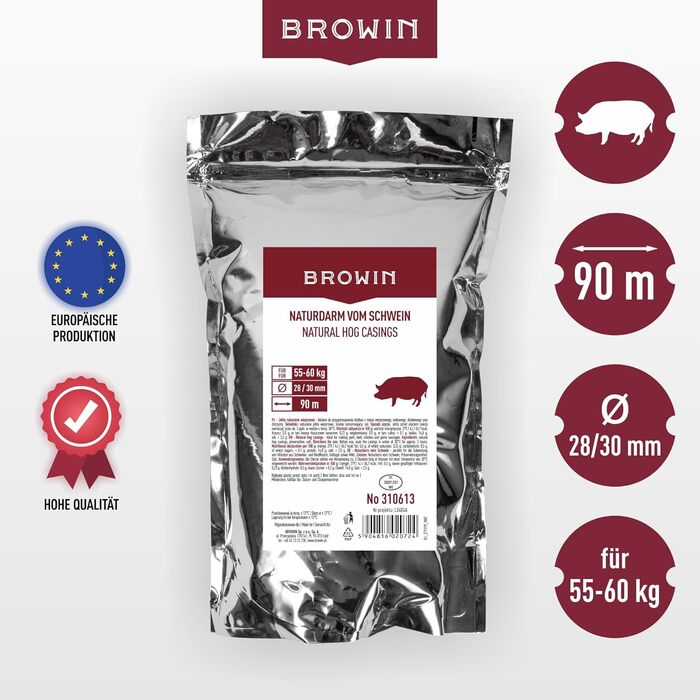 Натуральна оболонка для ковбас Натуральна оболонка вищого сорту для домашньої ковбаси, ялівцевої ковбаси, білої ковбаси, сардельки (калібр 18/20 мм, 91 метр, овеча оболонка)