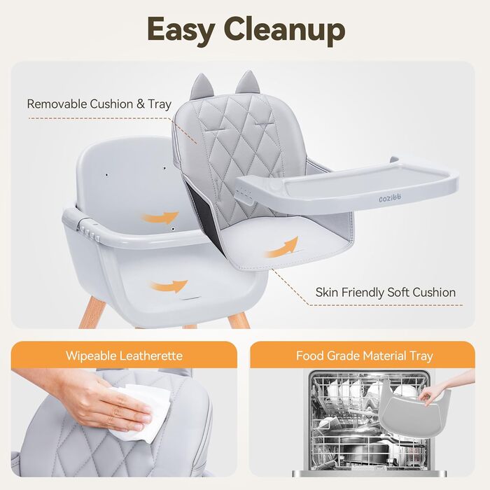 Дитячий стільчик для годування 4-в-1 від 6 місяців сірий CoziBB