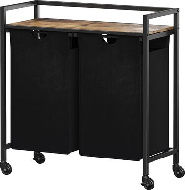 Сворачиваемая корзина для белья Lifewit, 95 л 2 выдвижные корзины для белья с верхней полкой и 2 семными сумками и ручками, сортировщик белья для прачечной, спальни, ванной комнаты и общего номера, черный 76x33,5x78 см Деревенский коричневый черный