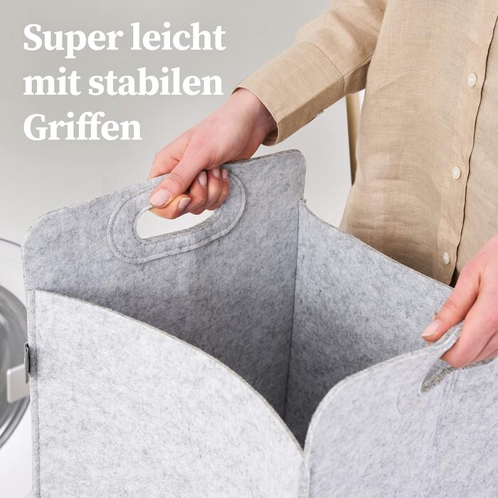 Кошик для білизни Повстяний вузький розбірний - Мішок для білизни Великий для брудної білизни Мішок для білизни Великий збірник білизни Фетр - Вузький компактний кошик для білизни Складна тканина світло-сірий кошик для прання 75 л світло-сірий