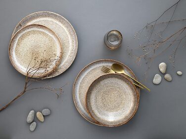 Серія Stone, набір посуду на 8 персон, комбінований сервіз з кам'яного посуду, з можливістю миття в посудомийній машині та мікрохвильовій печі, зроблено в Португалії (обідній сервіз 12 предметів, піщаний камінь), 14437