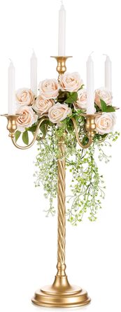 Золотий свічник-підсвічник для конічних свічок - вінтажний металевий свічник-підставка для свічок для весільного столу, прикраса вітальні, обіднього столу, журнального столика, бічного столика, різдвяного столика (1, золотий-71 см), 88