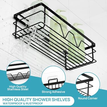 Душова полиця Vtopmart без свердління, органайзер для полиці для ванної кімнати з нержавіючої сталі, душова полиця для аксесуарів для ванної кімнати, полиця для душу чорна для шампуню та гелю для душу