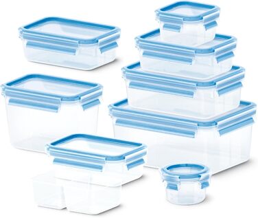 Набір контейнерів для зберігання харчових продуктів EMSA Clip & Close, прямокутні, 5 x 0,8 л, коробки для зберігання, 100 герметичні, придатні для миття в посудомийній машині, морозильної камери та мікрохвильової печі, прозорі, сині, зроблені в Німеччині,