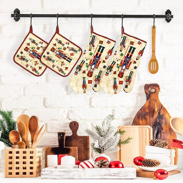 Набір з 2 кухонних рукавиць Arquiel з прихваткою та підставкою для каструль Gnome Autumn Orange Checked, 100 бавовняні кулінарні рукавички, термостійкі кухонні рукавички для приготування їжі, осінній декор, подарунки для жінок (різдвяний Лускунчик, прихва