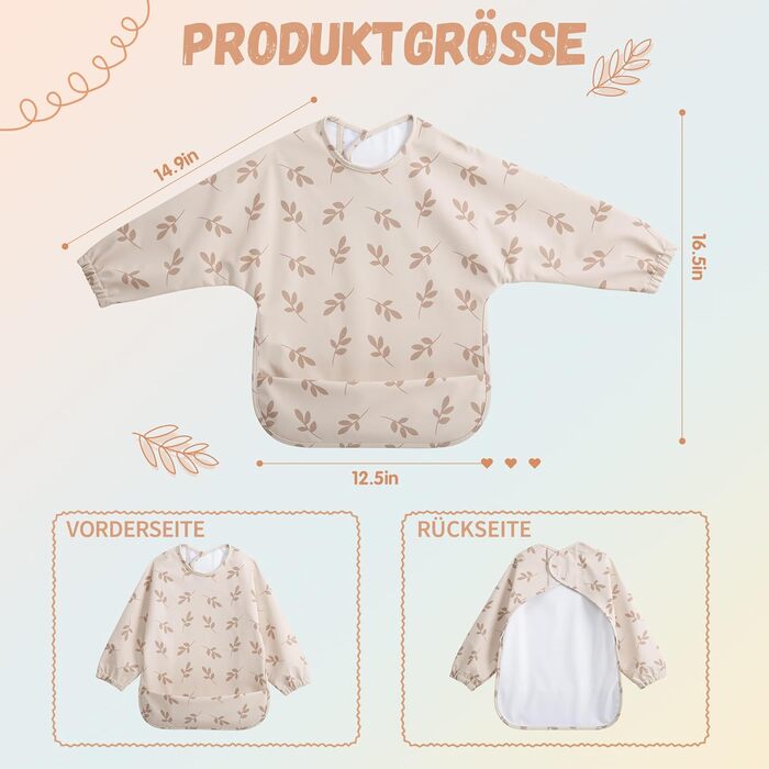 Дитячі нагрудники Little Dimsum з довгими рукавами, водонепроникні дитячі нагрудники, які миються, нагрудники з кишенею - 2 комплекти для малюків 6-36 місяців (Fox & Mountain (3D-LEAF)