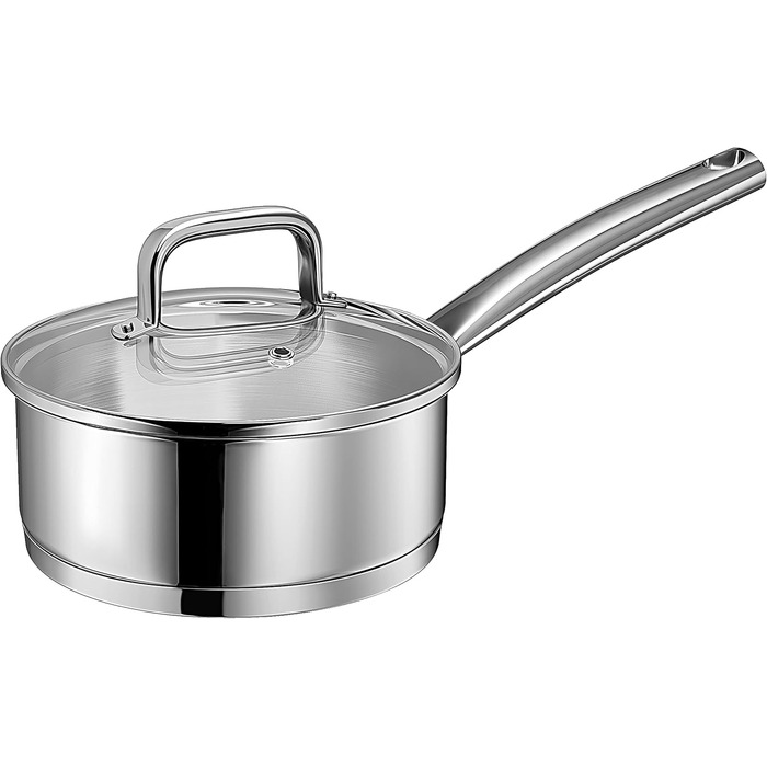 Маленька індукційна каструля Linnuo 16 см зі скляною кришкою, маленька каструля об&39ємом 1,5 л виготовлена з нержавіючої сталі 18/10, ручка не нагрівається, коване дно для всіх плит, міні-каструля, каструля для молока, індукційна каструля (16 см 1,2 л)