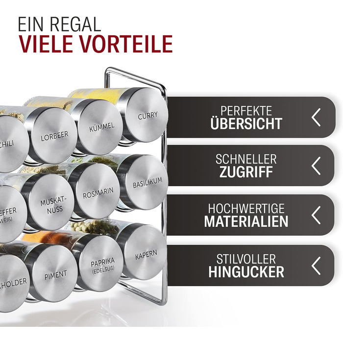 Набір з 18 баночок для спецій зі стійкою 30 x 8,5 х 19 см на 3 полиці Vomeno