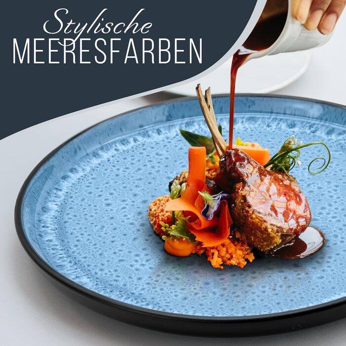 Керамогранітна глибока тарілка ТЕСТ ДУЖЕ ХОРОШИЙ Серія Ibiza Тарілки для макаронів Noble, тарілки для супу Deep стильні тарілки для пасти 6 персон - Набір посуду 6 персон, обідні тарілки, набір посуду Black With (набір із 48 предметів, темно-синій), 6 шт.