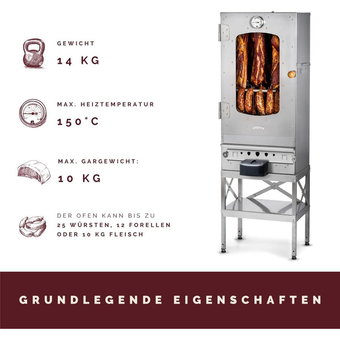 Коптильна шафа на 10 кг м'яса електрична з підставкою 2000 Вт Kaiser Company