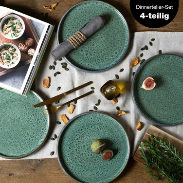 Набір з 4 обідніх тарілок 26 см, зелена реактивна глазур Moritz & Moritz