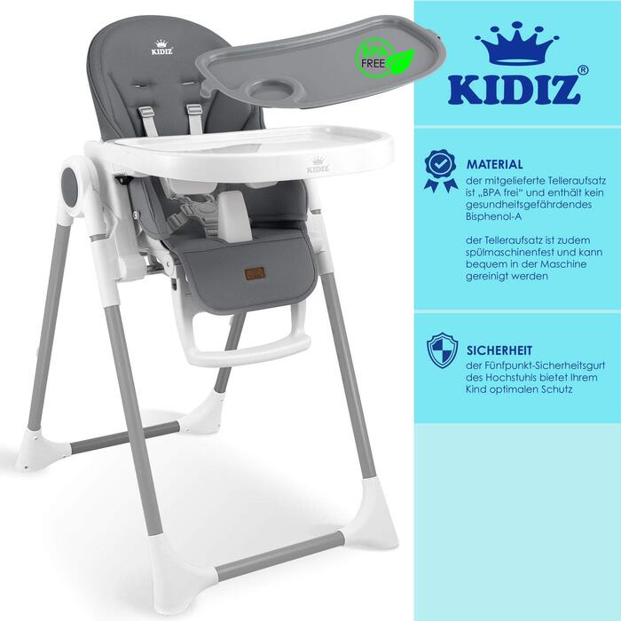 Дитячий стільчик для годування від 6 місяців темно-сірий Kidiz