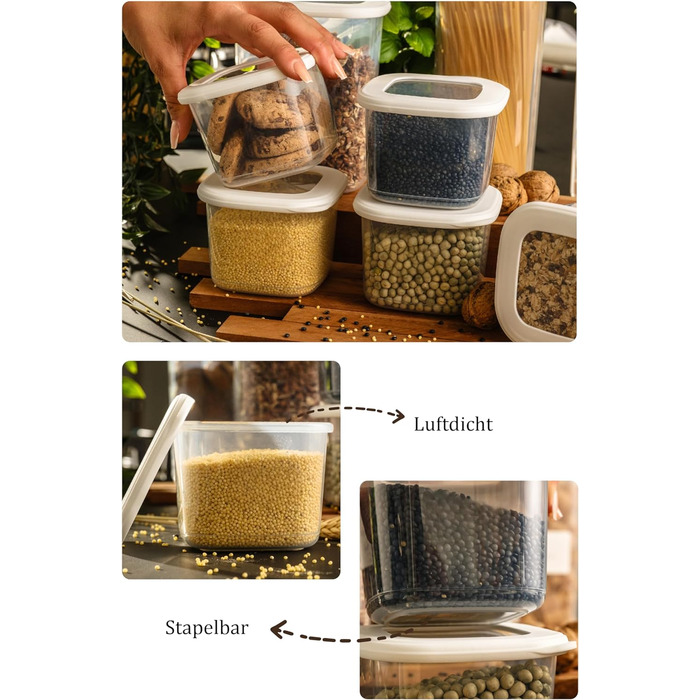 Герметичні банки для зберігання Viwares з кришками Набір з 24 контейнерів для зберігання БЕЗ БІСФЕНОЛУ А Для зберігання борошна та цукру в мюслі Практичний ящик для зберігання кухні для всіх продуктів (набір з 24 білих)