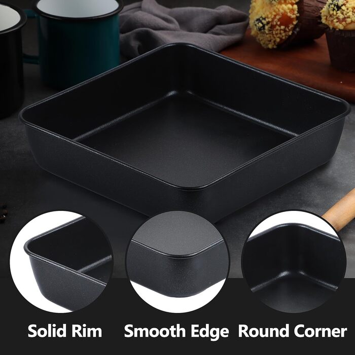 Набір форм для випічки Herogo 20,3 см, антипригарний, квадратний, глибокий деко для торта для брауні для випікання, смаження, сервірування, маленька форма для духовки з нержавіючої сталі для весілля, дня народження, нетоксична та здорова, 25