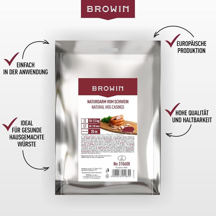 Натуральна оболонка для ковбас Натуральна оболонка вищого сорту для домашньої ковбаси, ялівцевої ковбаси, білої ковбаси, сардельки (калібр 18/20 мм, 91 метр, овеча оболонка)