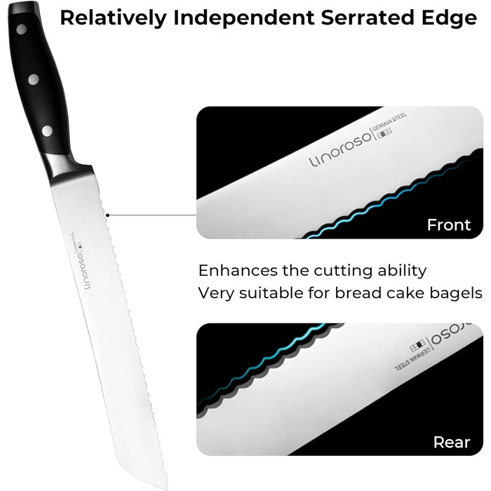 Ніж для чищення овочів linoroso 9 см Гострий фруктовий ніж Кухонні ножі Маленькі кухонні ножі Поковки з німецької вуглецевої сталі Ергономічна ручка з елегантною подарунковою коробкою - Classic Series (8-дюймовий ніж для хліба)