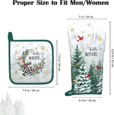 Перчатка для духовки и прихватка для кастрюль, набор 2 предмета, Зимний лес Arquiel