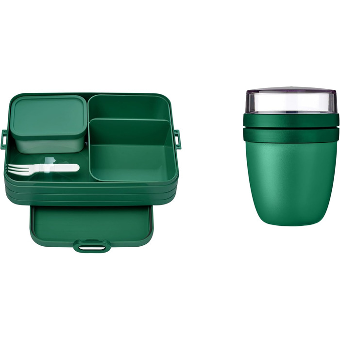 Ланч-бокс с коробкой Bento - на 4 бутерброда или 8 ломтиков хлеба - Ланч-бокс для небольших закусок и остатков еды - Ланч-бокс для взрослых - Коробка с едой с отделениями - (Ярко-зеленый, набор обедов на вынос)