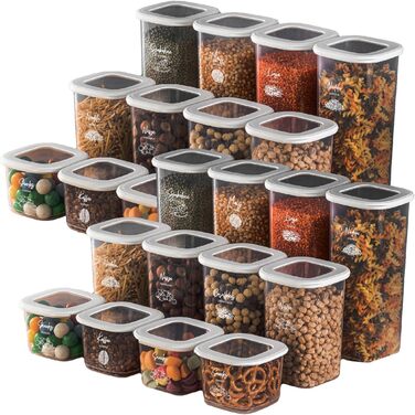 Герметичні банки для зберігання Viwares з кришками Набір з 24 контейнерів для зберігання БЕЗ БІСФЕНОЛУ А Для зберігання борошна та цукру в мюслі Практичний ящик для зберігання кухні для всіх продуктів (набір з 24 білих)