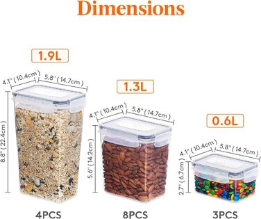 Банки для зберігання Lifewit з кришками 15 комплектів, контейнери для зберігання з універсальними кришками, герметична коробка для зберігання Кухонний органайзер з етикетками для зерна, борошна, цукру, пластівців на кухні, прямокутний без бісфенолу А (наб
