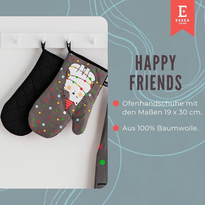 Рукавички для духовки 19 x 30 см, набір 2 предмети, сірий Happy Friends ESSEX