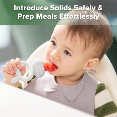 Годівниця для дитячого фруктового харчування Haakaa та міні-лоток для перекусів у морозильній камері, форми для морозива без бісфенолу А для безпечного самостійного годування немовлят, від 4 місяців (горохово-зелений) (сірий)