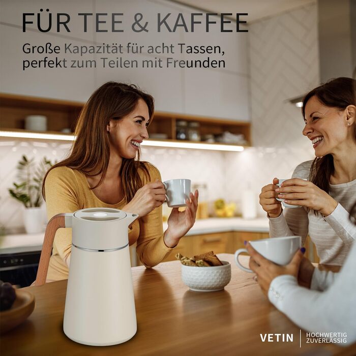 Термоглечик з чайним фільтром 1,5 л, кремовий VETIN