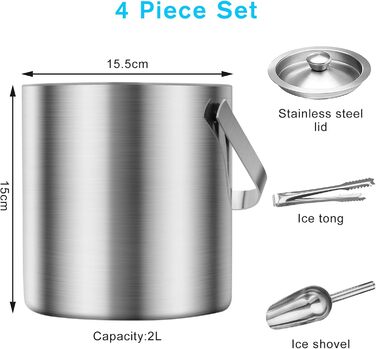 Відро для льоду 1,6 л з кришкою, совком та щипцями для льоду GMGXX