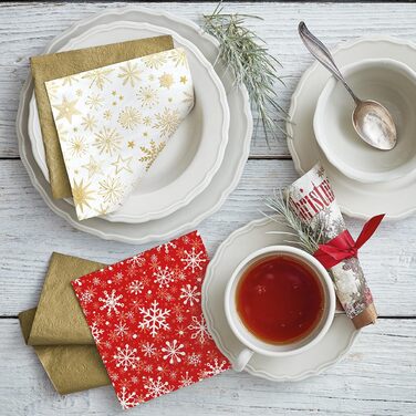Серветки 3-шарові (33 x 33 см) I 20 шт. I Різнокольорові паперові серветки, ідеальні для різдвяного столу I Серветки - Різдво, зима, зірки, сніг, сніговики I (Блискучі сніжинки)