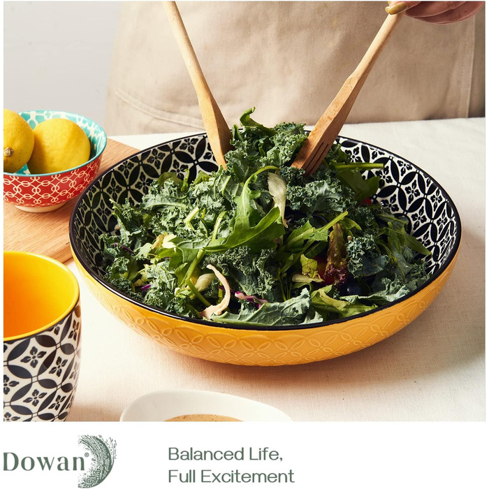 Салатники DOWAN 2000 мл, набір великих сервірувальних мисок 24,1 см з 2 шт. , порцелянова миска для макаронів, мікрохвильова піч і посудомийна машина, штабельовані, багатобарвні Подарунки до Дня матері, Різдво (29,2 см)