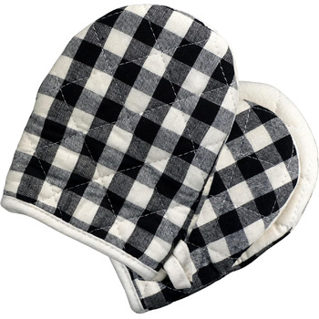 Рукавички для духовки AMRAMI термостійкі, набір бавовняних рукавичок для приготування їжі та випічки, 2 рукавички для духовки, що праються (червоно-чорні в клітинку) (маленькі чорно-білі в клітинку)