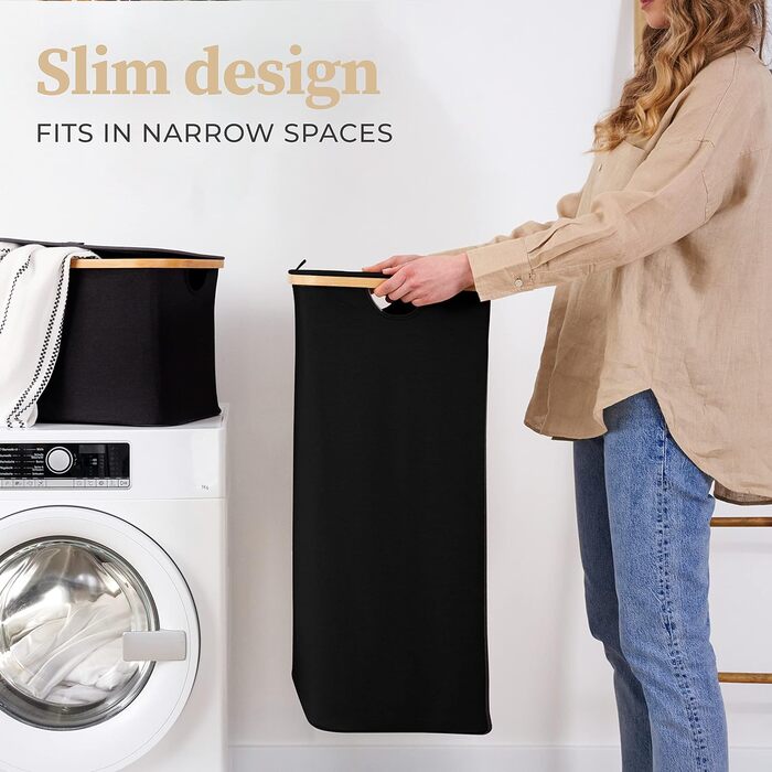 Кошик для білизни з кришкою 2 відділення вузький сірий мішок для білизни - сортувальник білизни ящик для білизни контейнер для білизни збірник для білизни комод для білизни кошик для білизни колектор темно-сірий (100 л, 100 л чорний)