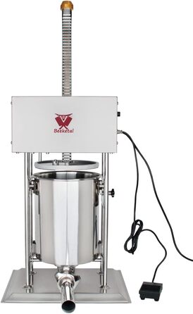 Промислова машина для наповнення ковбас Beeketal &39BTH07&39 з нержавіючої сталі (об&39єм 7 л/горизонтальна конструкція), професійна машина для наповнення ковбас з 2-швидкісним повністю металевим механізмом і рукояткою, включаючи 5 насадок для напов