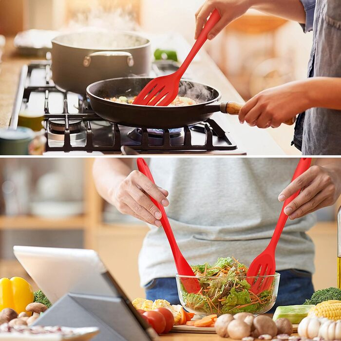 Набір кухонного посуду Herogo, силіконовий набір кухонного посуду, випічка, кухонне приладдя, перевертач ложок для посуду з антипригарним покриттям, стійкий до подряпин, термостійкий, можна мити в посудомийній машині (червоний, 6)