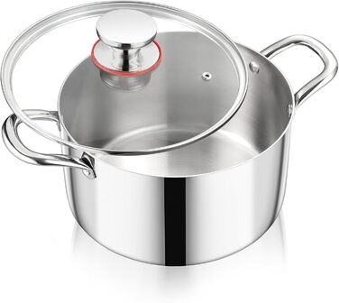 Каструля, Onader з тришарової нержавіючої сталі для індукції, каструля об&39ємом 3,3 л, каструля для пасти, каструля для супу зі скляною кришкою для всіх типів плит, здорова та придатна для миття в посудомийній машині - (1,22 см)