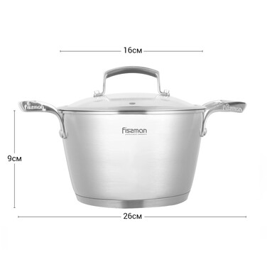 Каструля Fissman MILLENIUM 16x9 см / 1,5л зі скляною кришкою (5361)