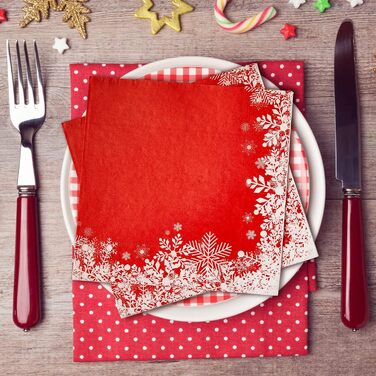 Різдвяні серветки Паперові серветки 13 x 13 дюймів Традиційні паперові серветки Різдвяні серветки Декоративна паперова прикраса для прикраси святкового столу (сніжинки), 32