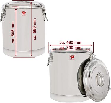 Л термоконтейнер для харчових продуктів і напоїв, професійний кейтеринговий харчовий транспортний контейнер з нержавіючої сталі з бічними ручками, кришкою з гумовим кільцем і замком (52,5 л (без зливного крана)), 39BTE-40A&39 32