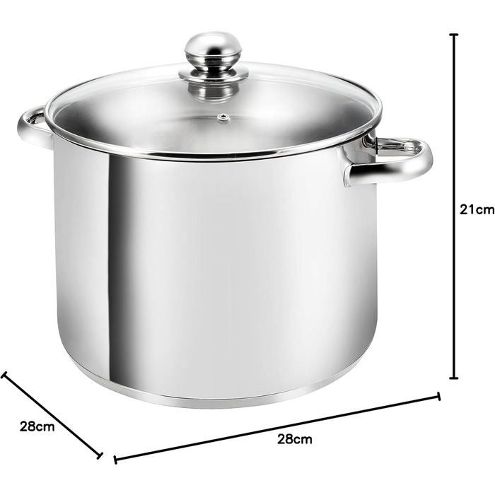 Кастрюля 12,5л из нержавеющей стали со стеклянной крышкой 28 см Kopf