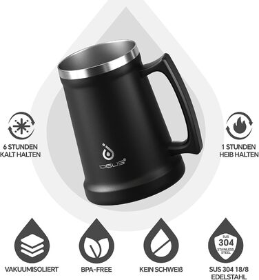 Термокухоль для пива 1 л чорний Ideus