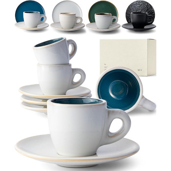 Чашки для эспрессо 75 мл с блюдцами, набор 4 предмета, темно-синие KIVY