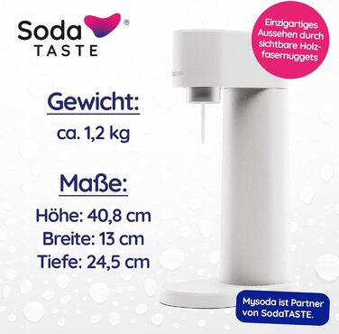 Набір для газування води, 4 предмети, класик + яблуко, білий Mysoda Woody SodaTASTE