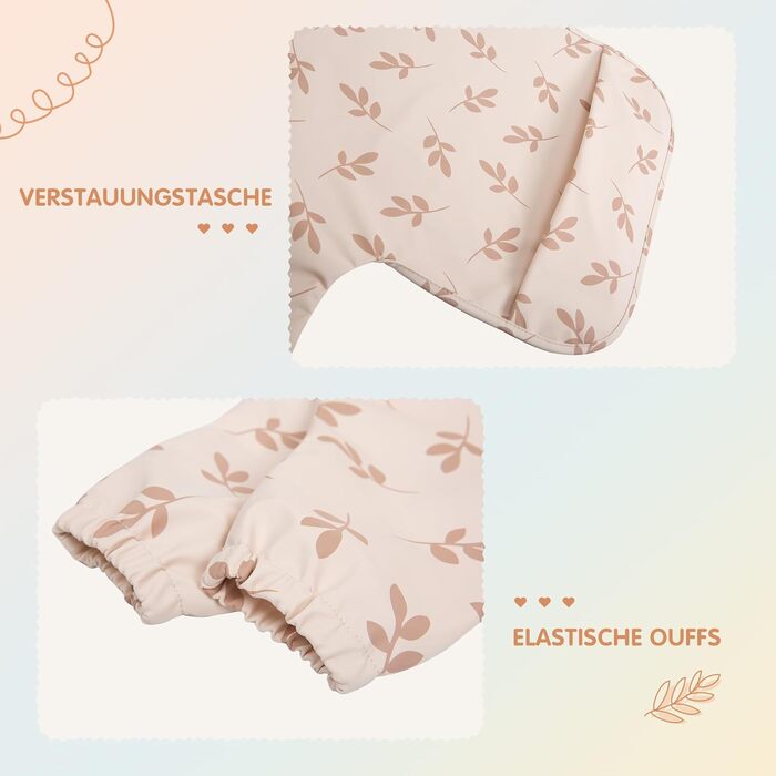 Дитячі нагрудники Little Dimsum з довгими рукавами, водонепроникні дитячі нагрудники, які миються, нагрудники з кишенею - 2 комплекти для малюків 6-36 місяців (Fox & Mountain (3D-LEAF)