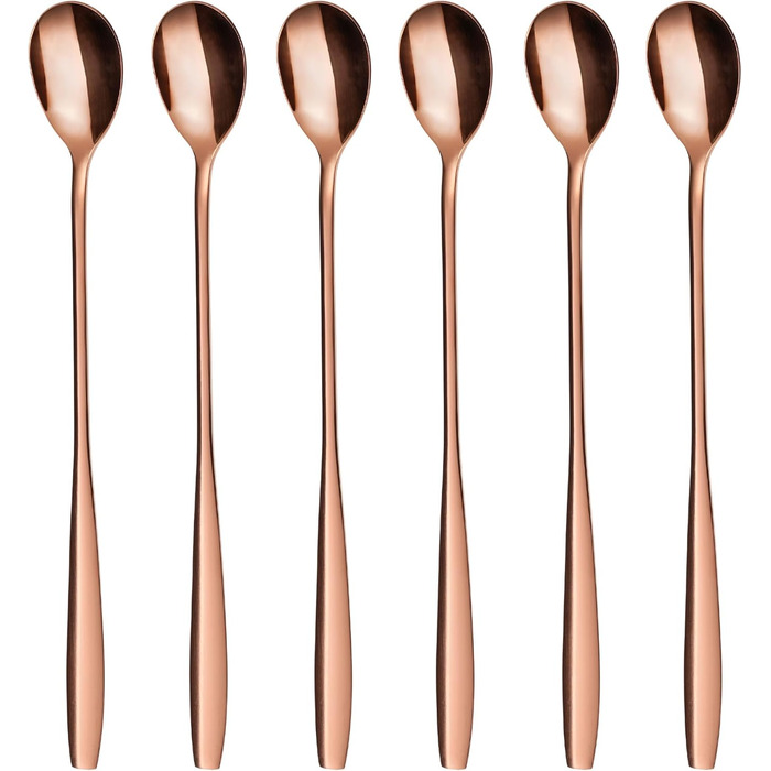 Набір ложок GRWE для лате макіато, золотий, 6 предметів, 22 см, довгі ложки, ложки для коктейлів, десертні ложки, ложки для морозива, ложки для кави з льодом, нержавіюча сталь, можна мити в посудомийній машині (рожеве золото)