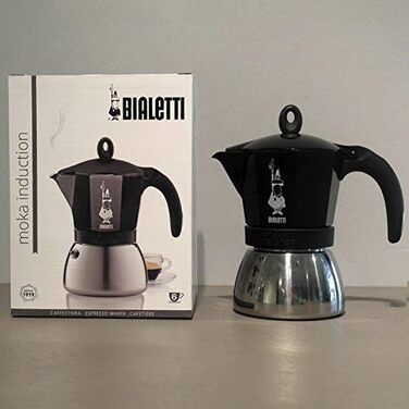 Мока-пот, Підходить для всіх плит, Еспресо (150 мл), (3 чашки, Moka Induction, Чорний)