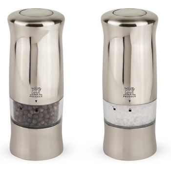 Електричний млин для перцю млин для солі Zeli 14 см в дуеті - З підсвічуванням - З чорним перцем кам'яною сіллю - 6 батарейок запасні лампи - Набір млинів для перцю та солі з нержавіючої сталі