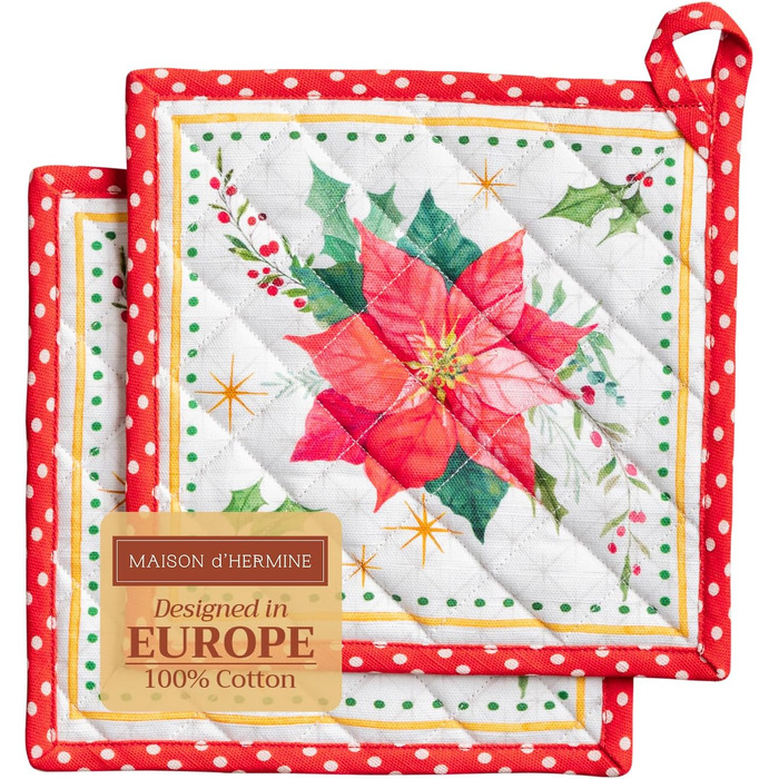 Рукавички для духовки Maison d&39 Hermine, підставки для каструль, 100 бавовна, термостійкі кухонні рукавички, рукавички для духовки (19 см x 33 см) та підставки для каструль (20 см x 20 см) для приготування їжі, Morzine - рукавички для духовки на День по