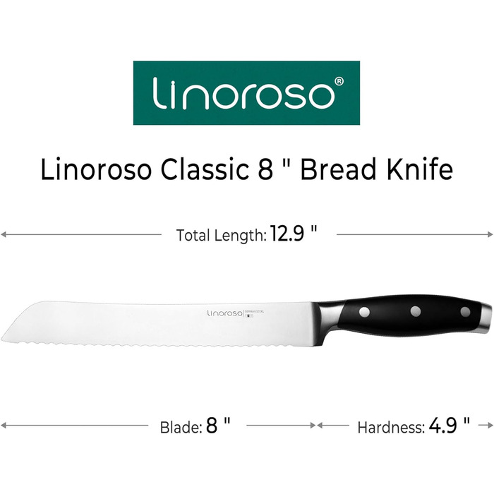 Ніж для чищення овочів linoroso 9 см Гострий фруктовий ніж Кухонні ножі Маленькі кухонні ножі Поковки з німецької вуглецевої сталі Ергономічна ручка з елегантною подарунковою коробкою - Classic Series (8-дюймовий ніж для хліба)